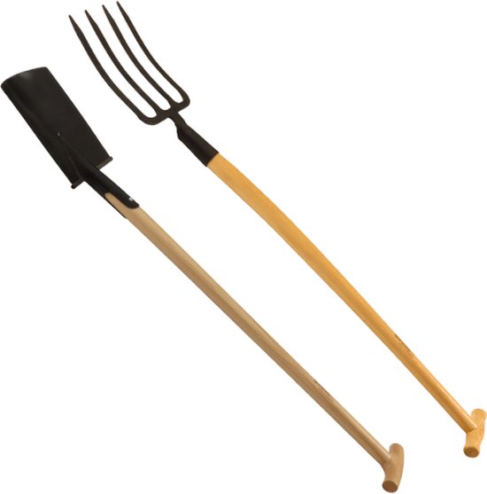 Sirocco - AANBIEDING - Spitvork & Tuinschep - Tuinvork – Mestvork – Stalvork – Bladvork - Hooivork - 4 tanden - Handgesmede - Beukenhout (85 cm) - Tuingereedschap van Sirocco