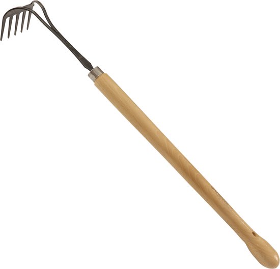 Sirocco Handgesmede Handhark met Beukenhouten Knopsteel (48 cm) - Tuingereedschap voor Onkruidverwijdering - Duurzaam en Ergonomisch van Sirocco
