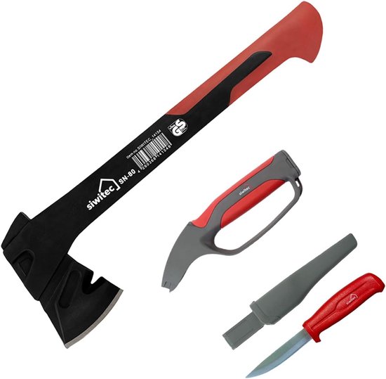 siwitec bijl geschenkset 800 gram kopgewicht met nylon handvat, inclusief 4-in-1 messenslijper & universeel mes, bijl voor het splijten van hout van Merkloos	