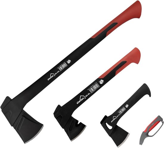 siwitec bijlenset met kopgewicht van 450, 800 en 2500 gram, kloofbijl voor hout met 4-in-1 messenslijper | Voor het kloven van hout, kloofhamer, bijl, campingbijl, kleine minibijl van Merkloos	
