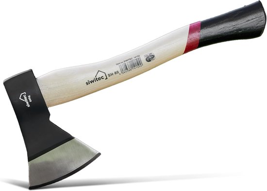 siwitec houten bijl SH-80, bijl met hickory steel en C45 carbon blad, lengte: 36 cm, kopgewicht: 800 g, bijl, kloofbijl hout, universele bijl, bijl van Merkloos	