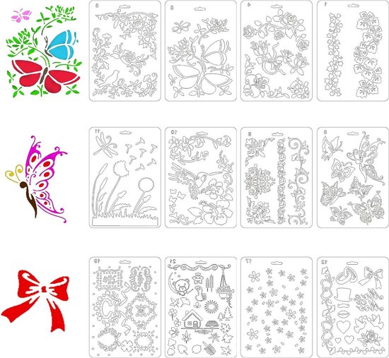 Sjablonen set - 12 stuks voor muurdecoratie, textielvormgeving, schilderen, graffiti, DIY knutselen . van Merkloos	