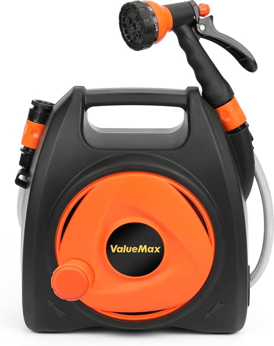 Slanghaspel 10m+1,75m, 7 Modi, Verstelbare Mini Kleine Slanghaspel met 7-in-1 Sproeikop, Draagbare Waterslanghaspel Tuingereedschap van Orework