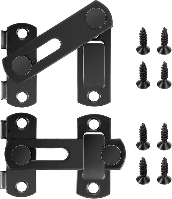 Sliding Lock Deur Slot - 2 Stuks Rvs Zwart Flip Latch met Vaste Schroef - Deurslot Sliding Handgreep voor Thuis - Tuin - Stalpoort van Merkloos	