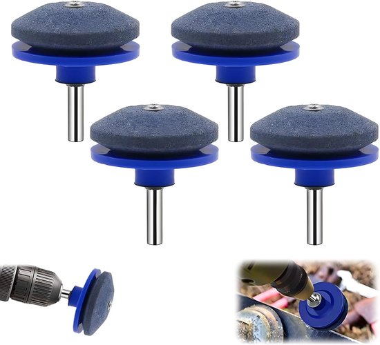 Slijper voor tuingereedschap - met grasmaaierblad en messenslijper - grasmaaier mes slijpen - messenslijper - - slijpwiel - universele messenslijper - voor elke elektrische handboormachine en tuingereedschap - 4 stuks - blauw van Merkloos	