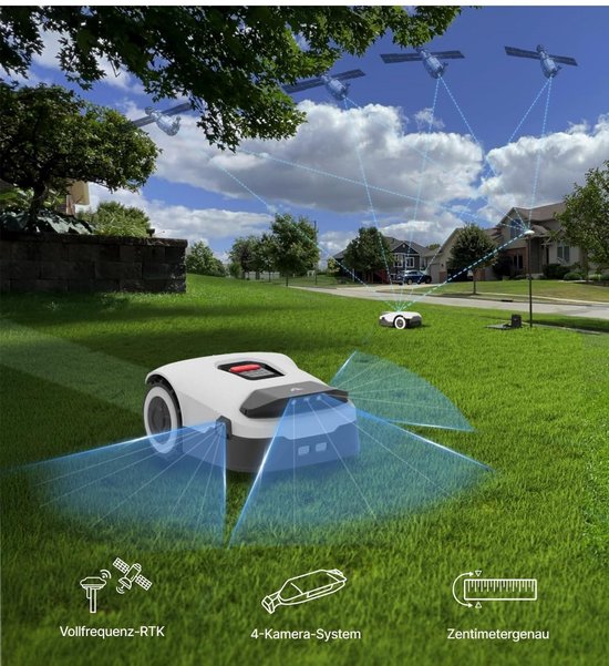 Slimme Robot Grasmaaier voor Complexe Tuinen met RTK GPS & 4-Camera Vision, AI Obstakeldetectie, Automatische Mowing, App-Control, 650 m² Aanbevolen (Max. 850 m²), 20 cm Snijbreedte, Regenbestendig, Met Slope Master Systeem van Segway