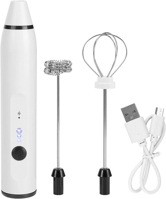Small Electric Whisk, USB Rechargeable Mini Frother Hand Milk Frother Mixer for Coffee Latte Hot Chocolate (White) van Merkloos	