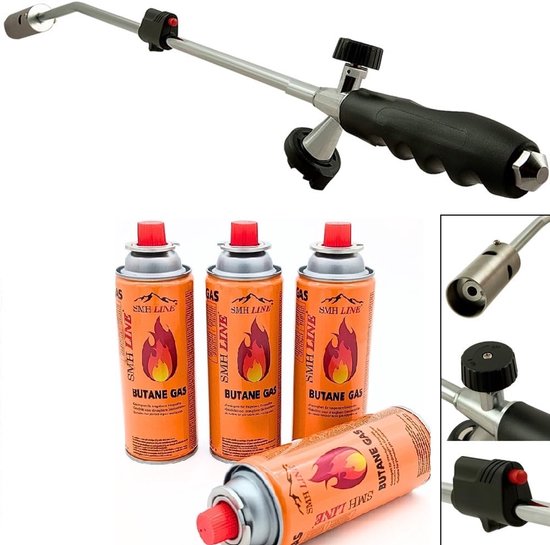 SMH LINE® Onkruidbrander - Regelbaar - Piezo - Incl. 4 gasflessen van Merkloos	