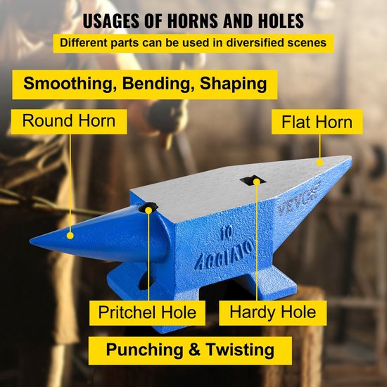 Smid Aambeeld - van Gesmeed Hoogwaardig Staal met een Hoge Hardheid - Polijst - Ehandeling - Groot Werkgebied - 10 kg - voor Metaalsmeden - Klinken - Pletten - Smeden en Vormen van Metaal - Blauw van Merkloos	