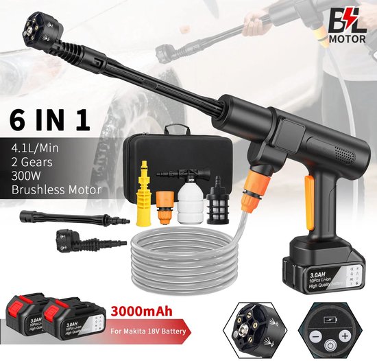 SMOAKEZ - Dailygoods Auto Wassen Waterpistool Hoge Efficiënte Draagbare Reinigingsmachine Borstelloze Motor Hogedrukreiniger 6-in