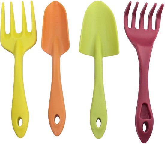 SMOAKEZ- Tuingereedschap Set van 4 - Hark/Onkruidvork/Troffel/Transplanter - Graafset - Oppotgereedschap - Verplantgereedschap - 190-210mm - Tuinset