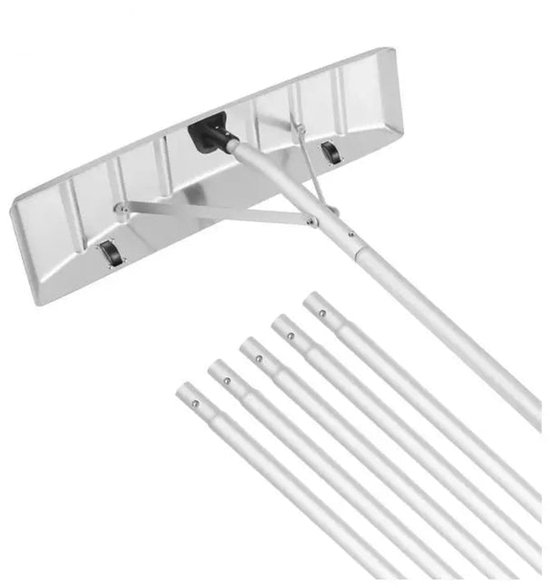 Sneeuw Dak Hark - Verstelbare Handgreep - 1.5-6m - Aluminium Sneeuwruimer met Beschermwielen - 64 cm Breed Blad - Zilver van Sneeuw.