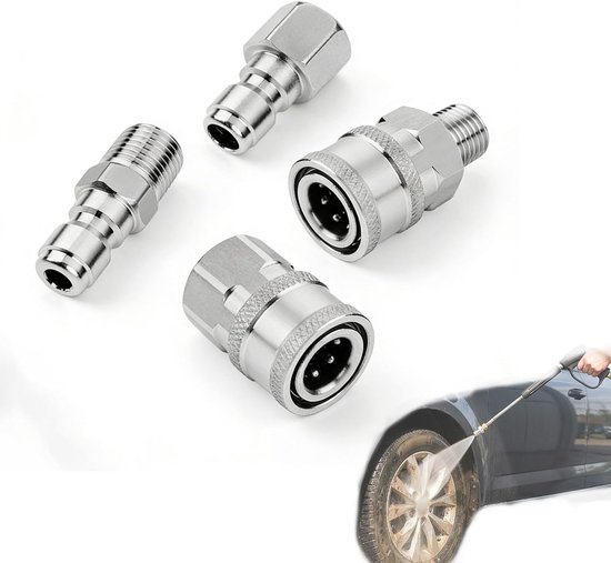 Snelkoppelingen 1/4 inch - hogedrukreiniger aansluitingen - set van 4 stuks - essentieel voor eenvoudig onderhoud - ShopVlot