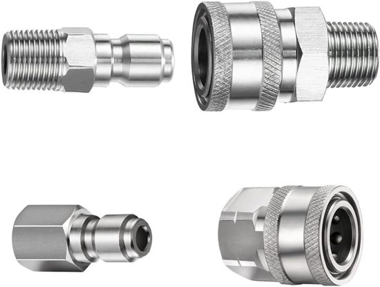 Snelle ontkoppeling set voor hogedrukreiniger, 1/4 inch roestvrijstalen plug en socket, adapter set, koppelingen, mannelijke en vrouwelijke aansluitingen, 4 stuks