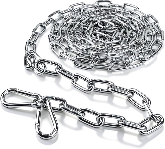 SnelShoppen - 1 m Metaal Ketting 5 mm Dikke Stalen Ketting, Gegalvaniseerd, Zware Kwaliteit met 2 Carabiners voor Hangplanten, Schommels, Tuin en Camp