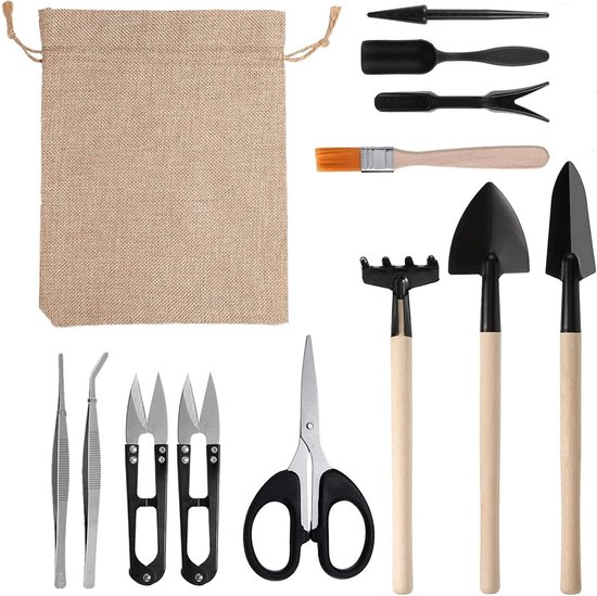 SnelShoppen - 12-delige mini tuin gereedschapset voor plantenverzorging, bonsai en succulenten, inclusief handtransplantatietools, terrariumaccessoire