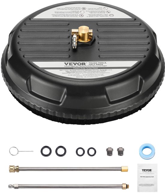 SnelShoppen - 15" Hogedrukreiniger Oppervlaktereiniger met 4 Wielen, Kunststof, 4000 Max PSI, 1/4 Snelkoppeling, 2 Sproeikoppen, 2 Verlengde Toverstok
