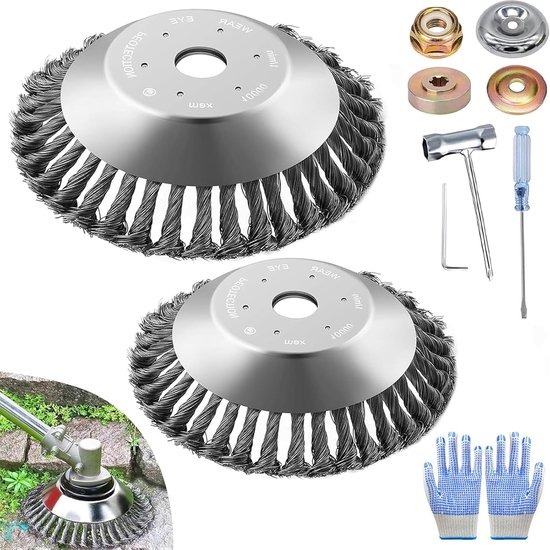 SnelShoppen - 2-delige onkruidborstel set, 15 cm + 8 cm, staal draadborstel, onkruidborstel voor tuin, terras, park en landschap