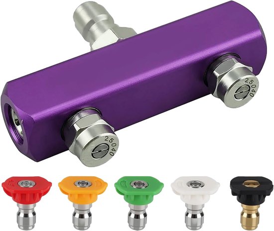 SnelShoppen - 2-in-1 Hoge Druk Hogedrukreiniger Dubbele Spuit Purple - 5 Verwisselbare Spuitmonden 0°-65°, 4000 PSI, Aluminium + Keramische Kern, Idea