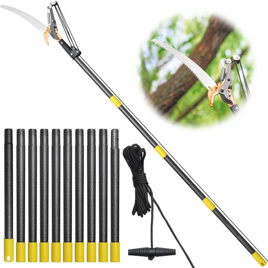 SnelShoppen - 2-in-1 Takkenzaag en Snoeischaar met Uitschuifbare Steel, Scherp Stalen Mes voor Boomverzorging, Ideaal voor Hoge en Lage Takken, Tuin G