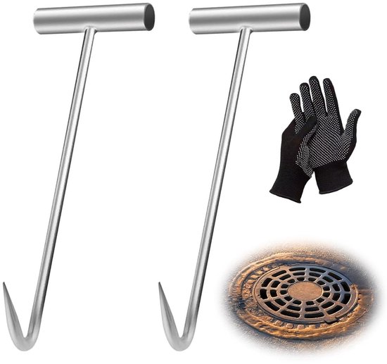 SnelShoppen - 2 Stuks Afdeklid Lifters met 1 Paar Handschoenen, 30cm Schacht Haken, Afdeklid Haken, T Schacht Lid Lifter, Vlees Haken, Draagbare Haak,