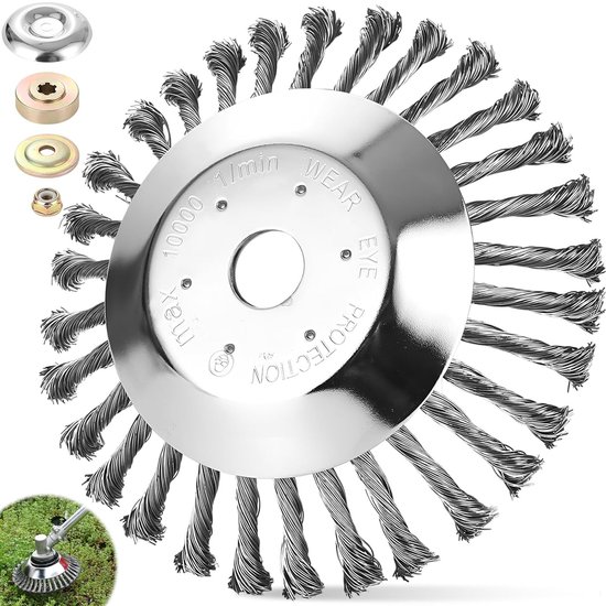 SnelShoppen - 200 mm Grastrimmer Borstel met 4 Accessoires, Professionele Ronde Onkruidborstel, Draad Hoge Stabiliteit, Robuust, Ideaal voor Effectiev