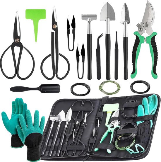 SnelShoppen - 24-delige Bonsai Gereedschap Set, Roestvrij Staal Tuingereedschap, Bonsai Schaar, Starterset voor Binnen en Buiten, Tuinonderhoud en Pla
