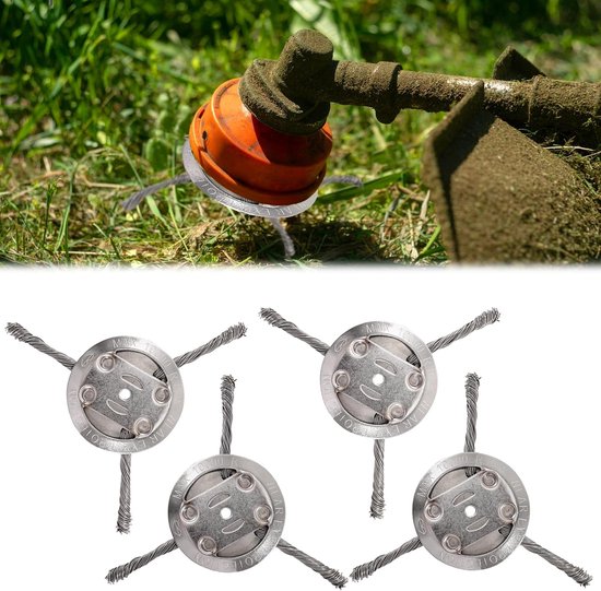 SnelShoppen - 4 Stuks Onkruidborstels voor Bosmaaier, Stalen Borstelkop met 3 Hoofden, Onkruidborstel, 5 mm Boorgat, Draadborstel met Kegelvorm, Ideaa