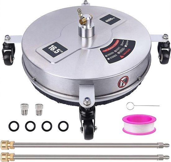 SnelShoppen - 42 cm Hogedrukreiniger Oppervlakte Cleaner met 4 Wielen, RVS Behuizing, 1/4 inch Snelsluiting, 4000 PSI, Perfect voor Terras, Oprit, Dec