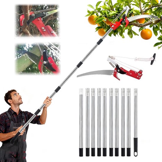 SnelShoppen - 5 m Telescopische Snoeischaar met Inklapbare Handgreep, Lichtgewicht RVS Tuinzaag, Telescopische Zaag met Draagtas, Inclusief 10 Stokken