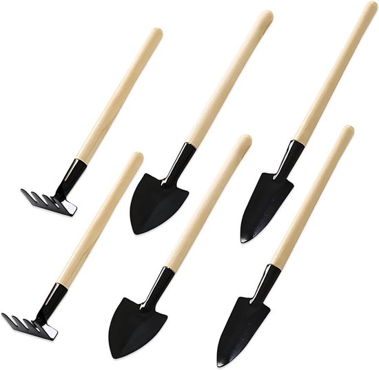 SnelShoppen - 6-delige Mini Tuinset, Tuingereedschap voor Planten, Transplanteren en Bonsai, Roestvrijstalen Tuin Tools met Houten Handvatten, Perfect