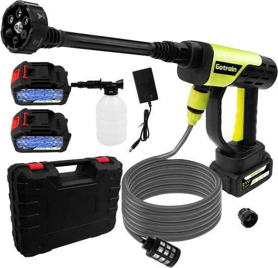 SnelShoppen - 6-in-1 Accu Hogedrukreiniger 21V 30 Bar Mobiel Draagbaar met 2x3.0Ah Batterijen, Schuimsproeier voor Auto, Huis, Tuin, Gazon, Hek, 5m Sl