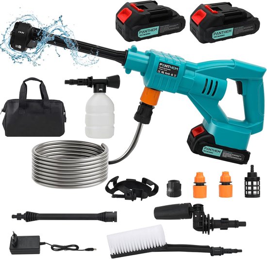 SnelShoppen - 6-in-1 Accu Hogedrukreiniger Pistool, Mobiele 18V Draagbare Hogedrukreiniger voor Auto, Huis, Tuin, Gazon, Hek, Inclusief 3000 mAh Accul