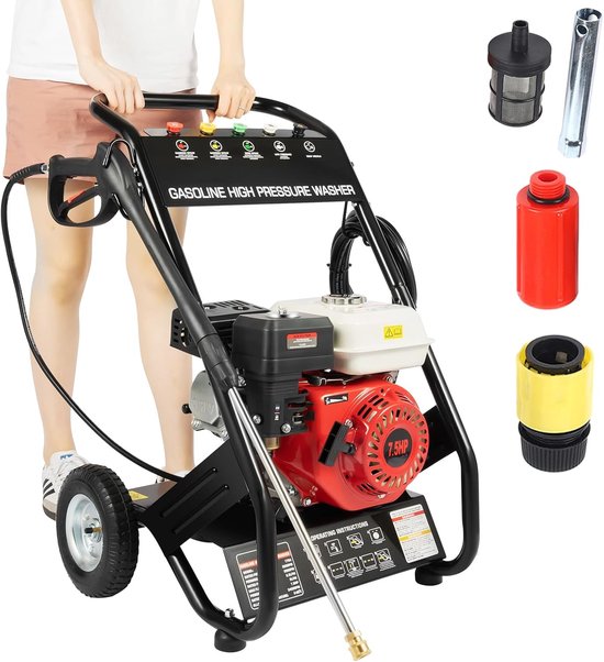 SnelShoppen - 7.5 PK Benzine Hogedrukreiniger 170-190 Bar, Patio Cleaner, Schoonmaakapparaat voor Terrassen, Opritten, Auto's, Tuinen, 26 voet Slang