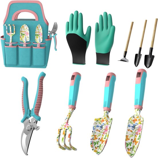 SnelShoppen - 9-delige Tuinset met Aluminium Tuin Gereedschap, Ergonomische Handgrepen, Tuin Tas, Hoogwaardige Tuin Tools voor Tuinieren, Perfecte Tui