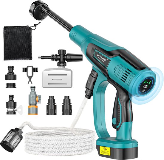 SnelShoppen - Accu-drukreinigerpistool 300 l/u, compatibel met Makita 18 V, incl. accessoires, ideaal voor tuin, auto, en schoonmaakwerkzaamheden