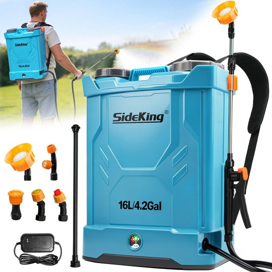 SnelShoppen - Accu-drukspuit 16 liter, rugspuit met sterke 8,3 bar, traploze regeling, dubbele lans, rugkussen, ideaal voor tuin, gazon, paden en plan