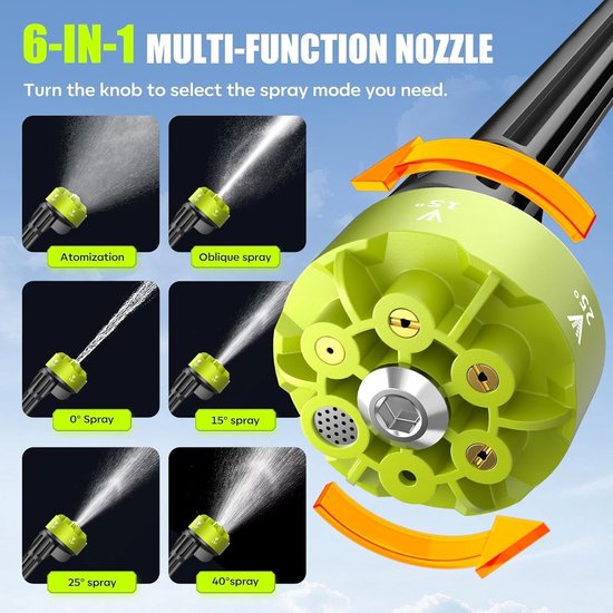 SnelShoppen - Accu Hogedrukreiniger 120 Bar - Mobiele Hogedrukreiniger met Borstelloze Motor - 3 Instelbare standen - 4,0 Ah Accu - 6-in-1 Mondstuk vo