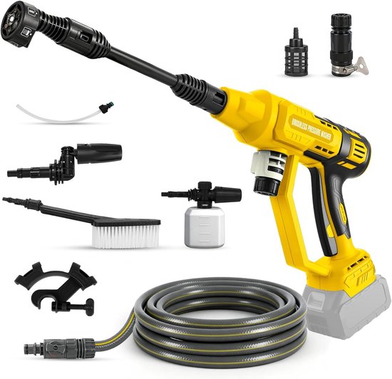 SnelShoppen - Accu-hogedrukreiniger 65 bar, Draagbare 750 psi Hogedrukreiniger met 6-in-1 Mondstuk en Schuimkanon voor Auto, Tuin en Muurreiniging (zo