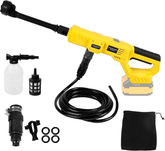 SnelShoppen - Accu Hogedrukreiniger 69 Bar, Draagbare 550W, 6-in-1 Sproeikop, 5m Slang, Ideaal voor Auto, Tuin en Camping - Compatibel met 18/20V