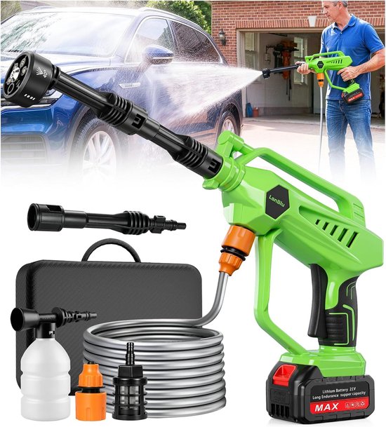 SnelShoppen - Accu Hogedrukreiniger Auto - Draadloze Mobiele Hogedrukreiniging - Krachtige Batterij, Lichtgewicht, Ideaal voor Auto, Tuin en Camping -