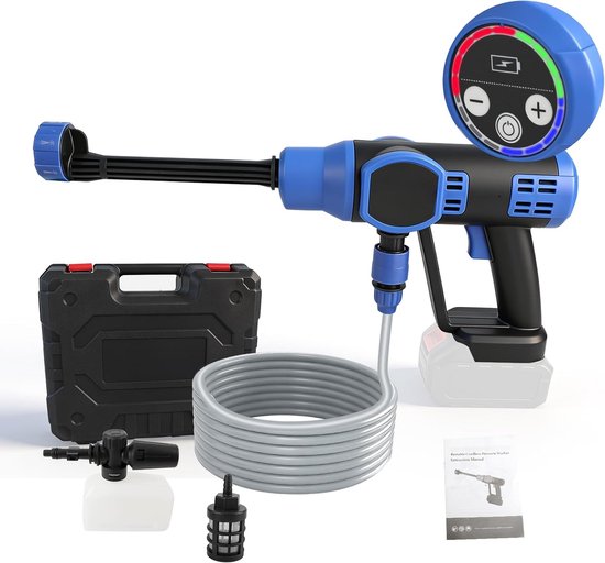 SnelShoppen - Accu-hogedrukreiniger Draagbare Hogedrukreiniger met 6-in-1 Multifunctioneel Mondstuk en 5 m Slang voor Auto, Tuin, Terras en Huisreinig