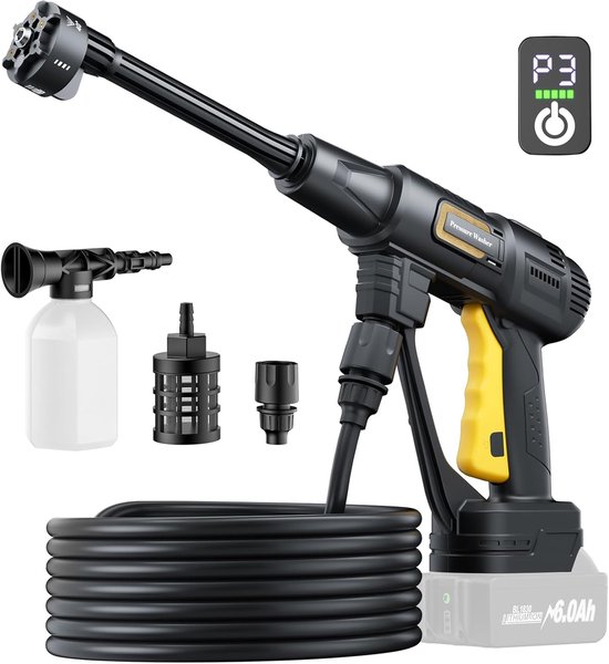 SnelShoppen - Accu-Hogedrukreiniger Voor 18V-Accu, Mobiele Draadloze Hogedrukreiniger Met 6-In-1 Multifunctioneel Mondstuk Voor Balkon, Auto, Tuin En
