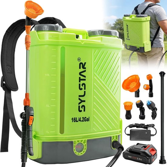 SnelShoppen - Accu Spuitapparaat 16L, 7 Bar Drukspuit Geschikt voor Makita 18V Batterij, Tuin Spuit met 5 Nozzles, Telescopische Handgreep, Voor Tuin
