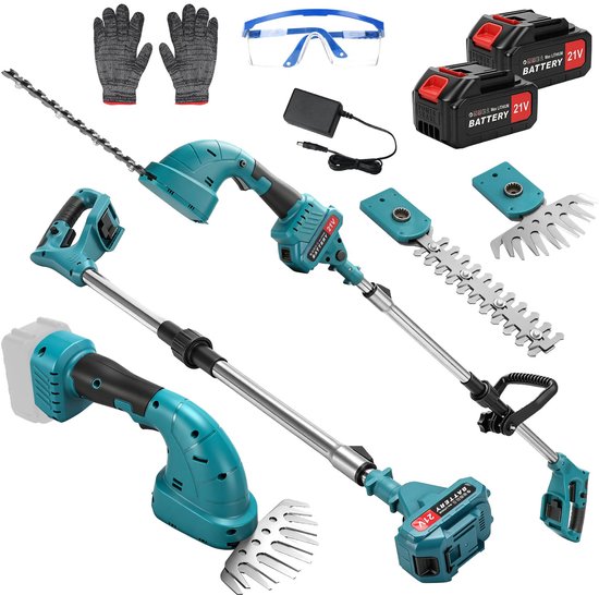 SnelShoppen - Accuheggenschaar Snoerloos, 3-in-1 Graszschaar en Trimmer, 2 x 3 Ah Accu's, Telescoopstang, Oplaadbaar, 200 mm Zaaglengte, 99 mm Messen,