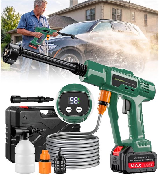 SnelShoppen - Accuhogedrukreiniger 600 psi Mobiel Draagbaar met 6-in-1 Multifunctioneel Mondstuk en 3 Instelbare Snelheden - Kleine Hogedrukreiniger v