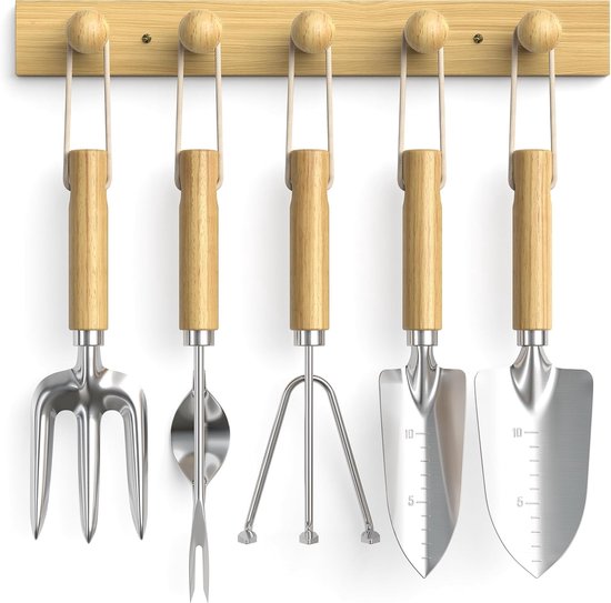 SnelShoppen - Bamboe Wandhouder Tuingereedschapsset 6-delig - Tuingereedschap, Tuinaccessoires, Bamboe, Wandhouder, Tuin, Buiten, Opbergen