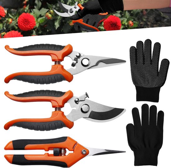 SnelShoppen - Bypass Tuinschaar Set 3 Stuks Professionele Tuin Scharen met Tuinhandschoenen, Scherpe RVS Rozen Scharen voor Planten, Bloemen, Bonsai,