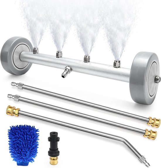 SnelShoppen - Car Underfloor Cleaner Hogedrukreiniger met 3 Verlengbuizen, Vloerreiniger met Wielen en Snelle Aansluiting voor Auto, SUV, Camper en Te