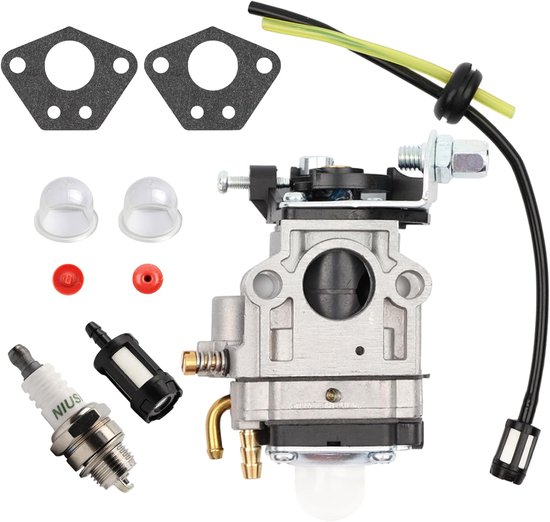 SnelShoppen - Carburetor voor Grasmaaier 52cc, 49cc, 43cc - Carburetor Kit met Pakking, Slang, Bougie en Brandstoffilter - Duurzaam en Brandstofeffici